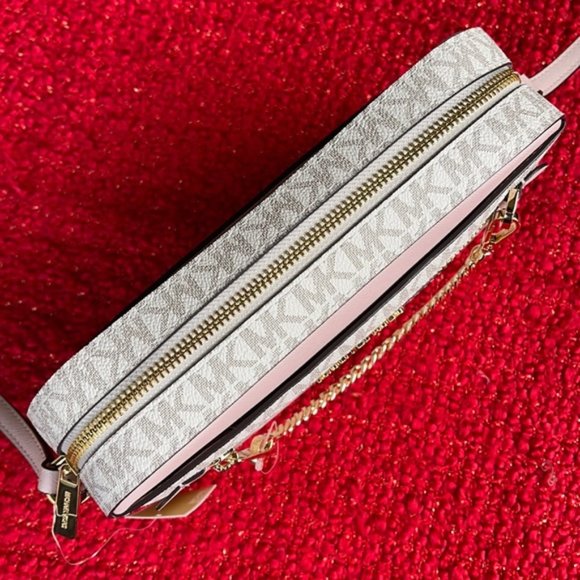 Michael Kors Jet Set Item Large East West Zip Chain Crossbody Powder Blush Multi - Picture 16 of 16